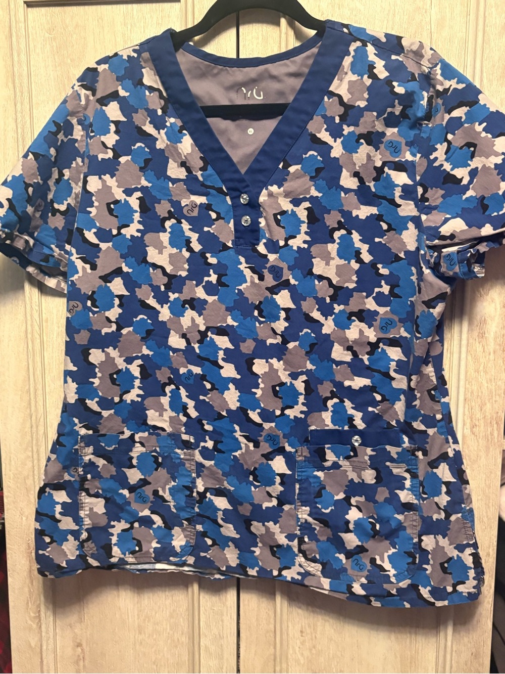 Blue Camo V-Neck Medical Scrub Top